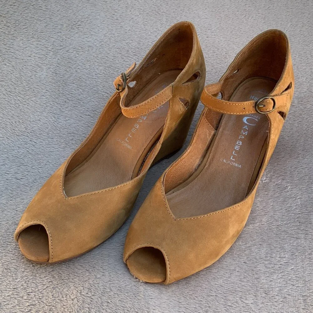 Jeffrey Campbell Regina Hanava Suede Peep Toe Hidden Wedges Sz8